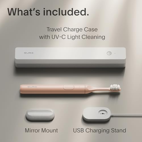 suri 10 sonic electric toothbrush with uv cleaning travel case 1 month battery  designed in california  electric toothbrush for adults  travel toothbrushes  tooth brush  pink