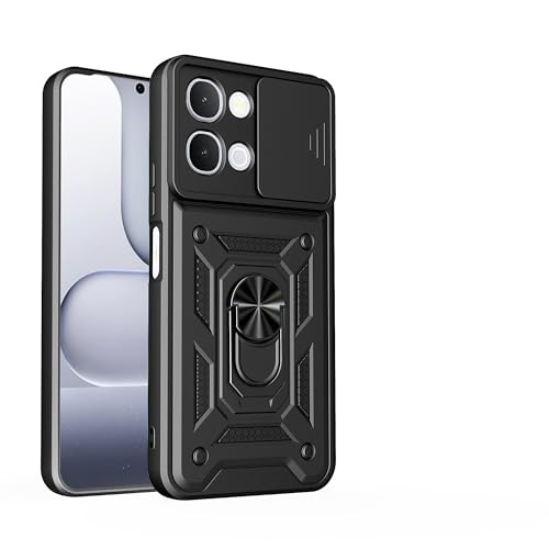 Image of Shockproof Back Case Cover for Vivo Y51 Pro 5G, Shockproof Vivo Y51 Pro Back Cover, Ring Case with Kickstand and Camera Protection Shutter - Black
