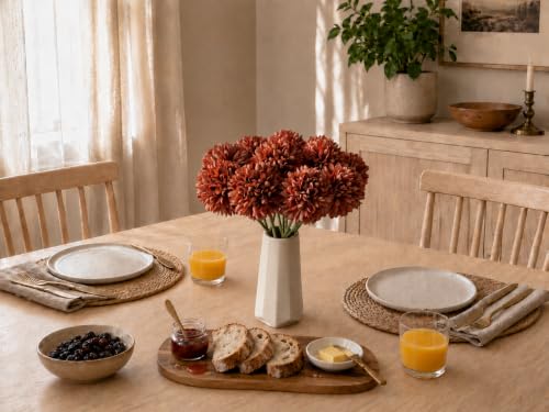 Image of Mandy's 12pcs Artificial Burnt Orange Ball Chrysanthemum Flowers