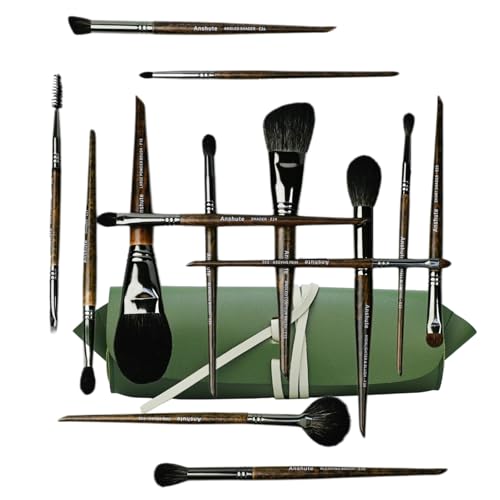 Anshute Natural Goat Hair Makeup Brushes Set of 14, Professional ...