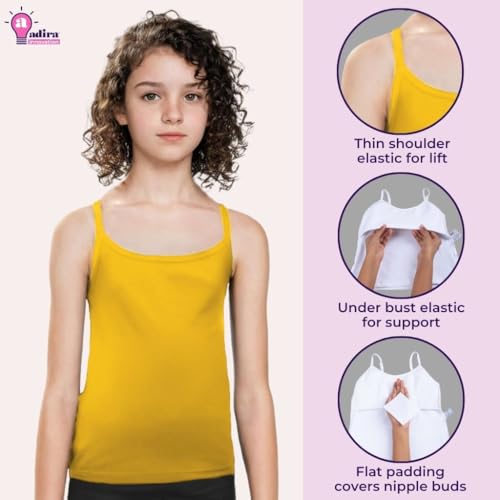 Image of Adira | Beginners Camisole | Teenagers Cami with Light Flat Padding | Prevents Show of Nipple Buds | Stretchy Cotton for Daily Use at School | Pack of 1