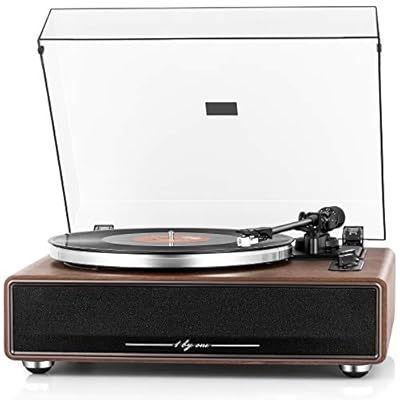 1 BY ONE Tocadiscos HiFi Bluetooth portátil Reproductor de Discos de Vinilo con Cartucho 33/45 RP Reproducción Inalámbrica Altavoces Estéreo Integrados AUX RCA Color Madera
