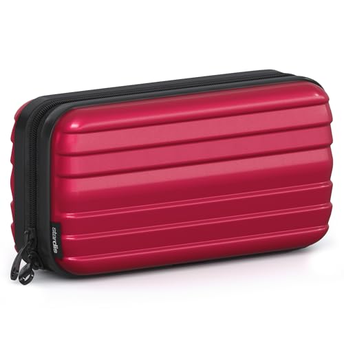 stardis Kosmetiktasche Hartschalen Kulturtasche Hardcase Damen Herren Kulturbeutel in Kofferform Flight-Beautycase Wasserdicht Mini-Koffer Optik Waschbeutel für Frauen, Männer, Kinder (Karminrot)