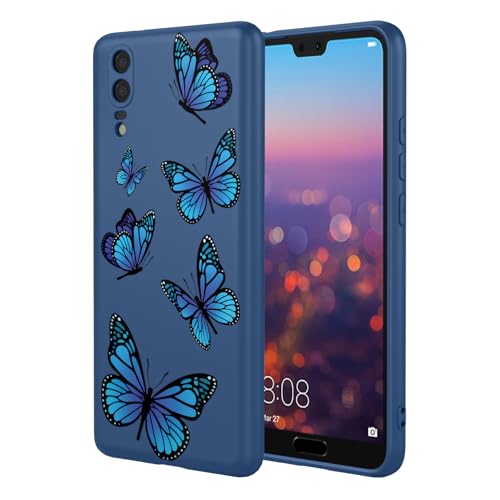 HTXWXJC Funda de teléfono para Huawei P20, Huawei EML-L09C, EML-L29C, a prueba de golpes, flexible, TPU, suave, patrón de mariposa, para Huawei P20, mariposa azul
