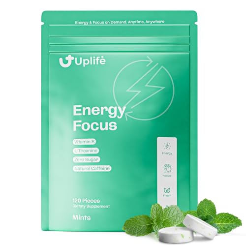 UPLIFE Focus and Energy Mints 120 Pcs – Made in USA - Fast-Acting 40 mg Caffeine Gum with 80 mg L-Theanine & B12 – Sugar-Free & 100% Vegan – Caffeine Mints for Natural Energy Boost & Freshness
