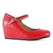 Womens Classic Comfortable Mary Jane Shoe - Round Toe Mid Low Heel Wedge Walking Pumps (6.5 M US, Red Pu)