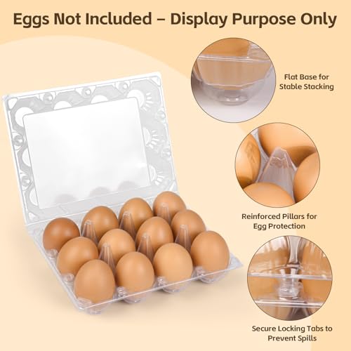 100 Pack Plastic Egg Cartons Bulk 12 Count - Cheap Bulk Clear Egg Crates for Chicken Eggs, Reusable Eggs Cartons Storage Solution for Farms, Markets, and DIY Crafts - Image 4
