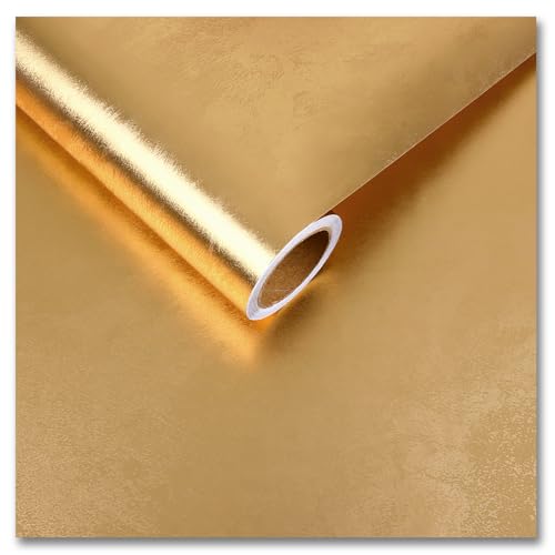 CRE8TIVE Papier Peint Or Métallique 30 x 200cm Papier Peint en Acier Inoxydable Texturé Vinyle Adhesif Or Amovible Rouleau Adhesif pour Meuble Impermeable...