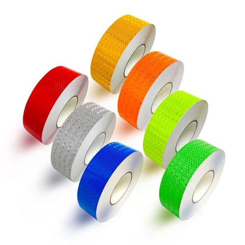 7 Rolls of 7 Colors High-Visibility Reflective Tape - Waterproof Self-Adhesive Safety Stickers for Outdoor Nighttime Visibility, Trailers, Clothing, Vehicles (1 in x 70 ft.)