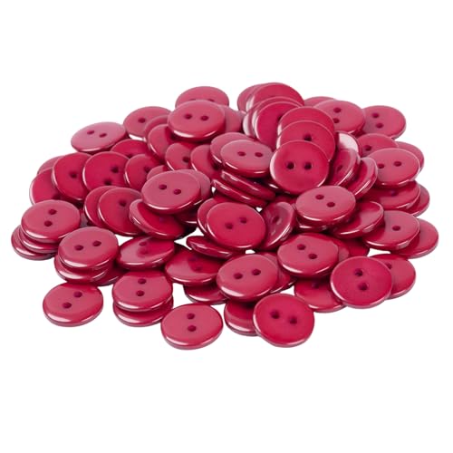 Lilaly 100pcs Dark red Sewing Buttons, 1/2-inch (12.5MM) 2 Hole Buttons for Clothes, Craft, Sewing & DIY