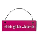 Deko Shabby Chic Schild Ich Bin gleich Wieder da Vintage Holz Türschild in pink mit Draht