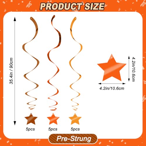 Image of BEISHID Orange Brown Hanging Swirls Pre-Strung Stars Hanging Decorations for Baby Shower Autumn Harvest Fall Classroom Home Party Decor Supplies,Pack of 15