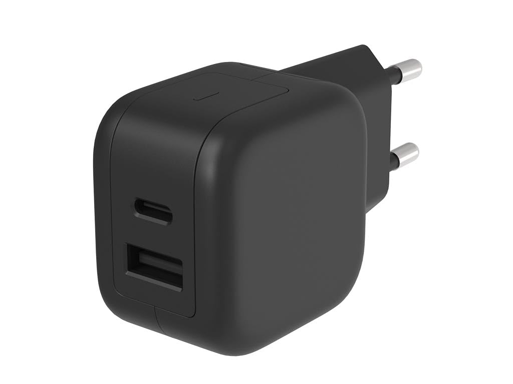HQ-Power Caricabatterie rapido universale GaN, 1x USB-A QC e 1x USB-C PD, per smartphone e tablet iOS/Android, 5 volte più veloce, compatto e ideale per i viaggi, 30W, nero
