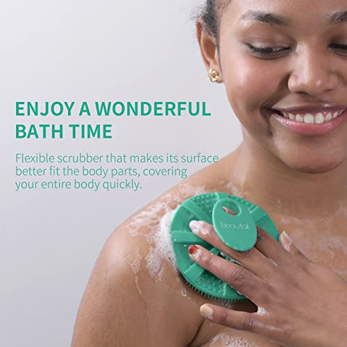 Image of Silicone Body Scrubber Shower Bath Brush, More Hygienic Than Traditional Loofah, Lather Nicely, Long Lasting, Gentle Exfoliating For Women Men Baby Sensitive Skin, 1 Pack, Green
