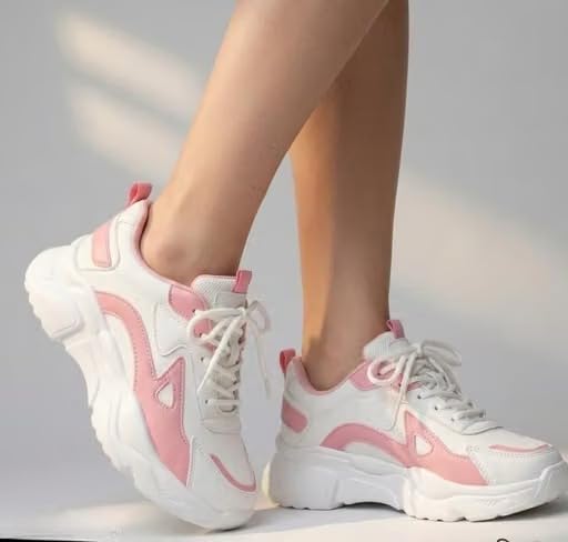 Image of Women's Chunky Lace-Up Sneakers, Colour Block Platform Casual Shoes