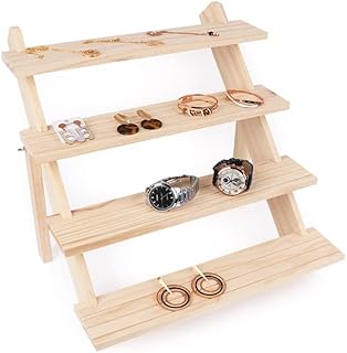 U-Vathing 4 Tier Wood Earring Display Stand, Jewelry Card Display Stand with Groove and Earring Cards Portable Earring Ring Organizer Holder, Jewelry Showcase Racks Ring Holder Stand (Fourth floor)