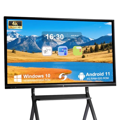 Image of 75 inch Smart Board, 4K UHD Interactive Whiteboard, Digital Touchscreen Smartboard with Open App Ecosystem & Dual System, Ideal for Classroom, Home, Office, Business (Wall Mount Included)