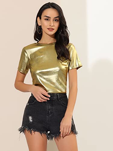 Allegra K Women's 80s Disco Outfit Party Club Sparkly Rainbow Metallic Top3