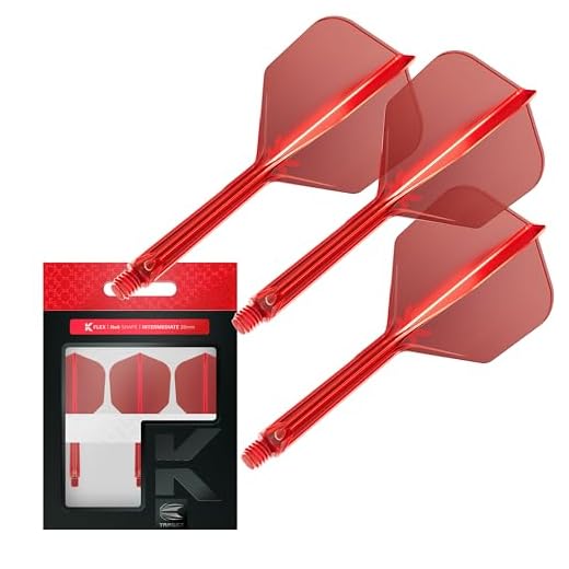 Voos e eixos de dardos integrados Target K-Flex, vermelho, haste média (33 mm), voo nº 6, conjunto de 3 hastes