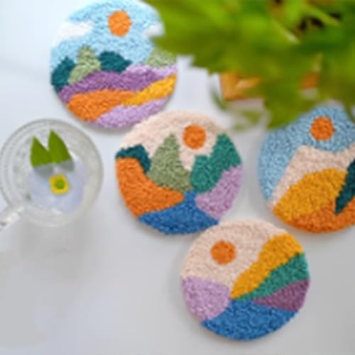 Image of Huacan Love Punch Needle Coaster Kit, 2PCS Punch Needle Embroidery Craft Kit (6 Round)