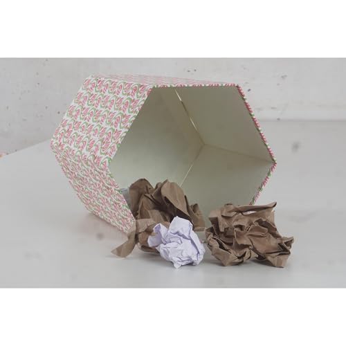 Image of Floral Hand Block Printed 3.3 Gallon Decorative Waste Basket - Eco-Friendly Cardboard Trash Can, Plastic-Free & Sustainable, Perfect for Christmas and Housewarming Gifts (1, Pink Green LHARIYA)