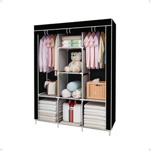 Melhores Guarda Roupa Dobrável Organizador Armário: Organize Seu Espaço com Estilo! 8 Guarda Roupa Plus Dobrável Armário Closet Organizador De Roupas (Preto)