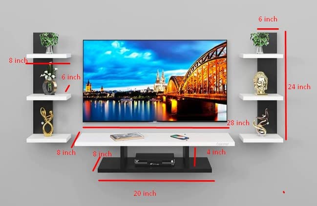 Image of Genuine Dazzling Decort TV Entertainment Unit for Wall Set, Wall Mounted Shelf for Living Room, Bedroom Black White Elegant