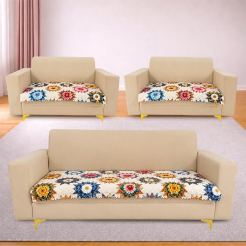 Image of Homerz Premium Printed Quilted Velvet Sofa Slip Cover Protector with Tassels, Sofa Mat, Exact Size, Antislip Cover (Morocco, 7 (3+2+2) Seater, Half)