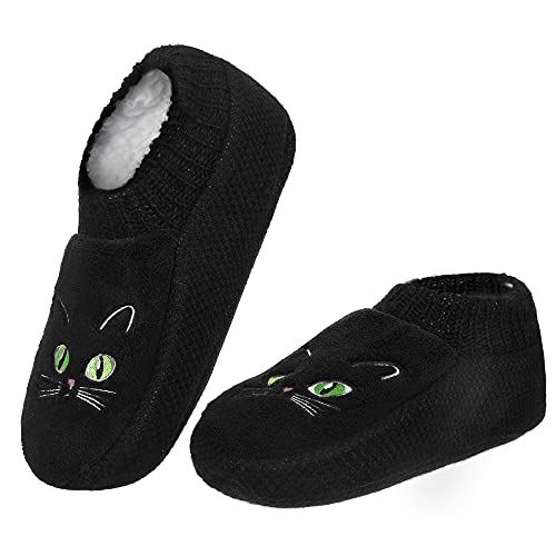 Slipper Socks for Women-Winter Cozy Soft Non-Slip Fleece-Lined Knit Black Bedroom Socks-Cat Gifts for Lady2