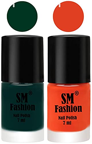 Image of Long Lasting Nail Polish | Nail Paint Combo 7 ml Each) - Set of 2 Dark Green-Reddish Orange