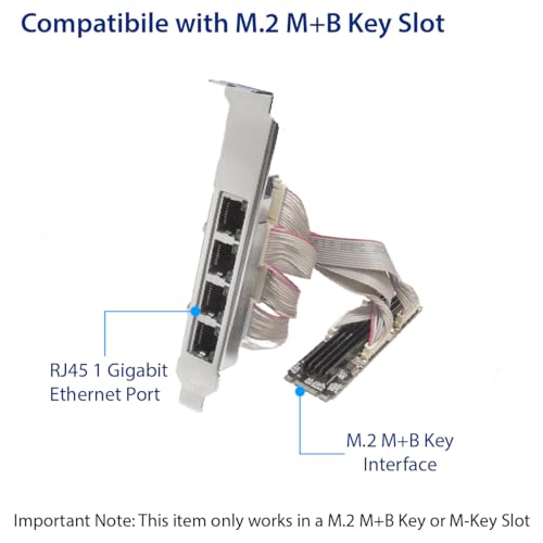 Image of IO CREST 4 Ports Gigabit M.2 M+B Key Ethernet Card SI-PEX24092