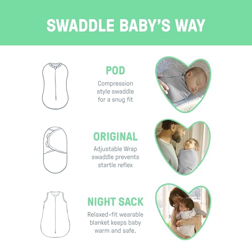 Image of SwaddleMe by Ingenuity Comfort Pack Baby Swaddle Set, Size 0-3 Months, 5-14 Pounds, SwaddleMe Pod, Original Swaddle, Night Sack, 3pk - Little Bees