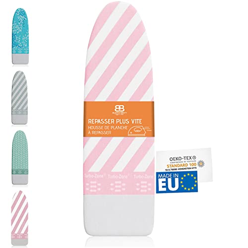Housse Tables à Repasser Colorée pour Fer à Vapeur (Taille L) | Universel Max. 140x50 cm | Housse de Planche a Repasser, Repassage Rapide et Facile | Made in EU | Convient aux Centrale Vapeur | Rose