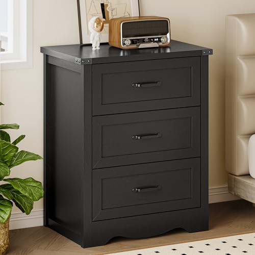 Image of BORNOON 3-Drawer Dresser for Bedroom, Small Wooden Chest of Drawers with Metal Handles, Narrow Storage Cabinet with Anti-Tipping Design, Sturdy Dresser Organizer for Closet, Living Room, Entryway