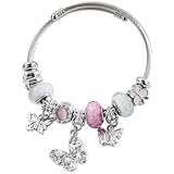 QMWKVNC Charm Bracelets for Girls,Exquisite Cute Cartoon Friendship Silver Bracelets Stainless Steel Bangle, Girls Jewelry Suitable for Holiday Gifts and Birthday Gifts (Bracelets-D)