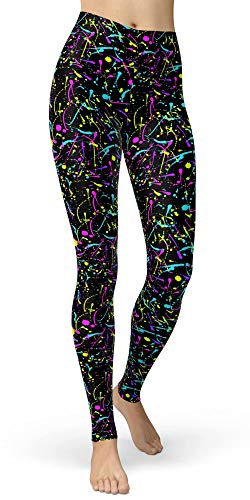 Image of sissycos Women's 80s Leggings Neon Artistic Splash Printed Buttery Soft Stretchy Pants