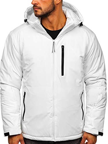 BOLF Herren Winterjacke Skijacke Snowboardjacke mit Reißverschluss und Kapuze Bündchen Outdoor Freizeit Mix J.STYLE HH011 Weiss XL [4D4]