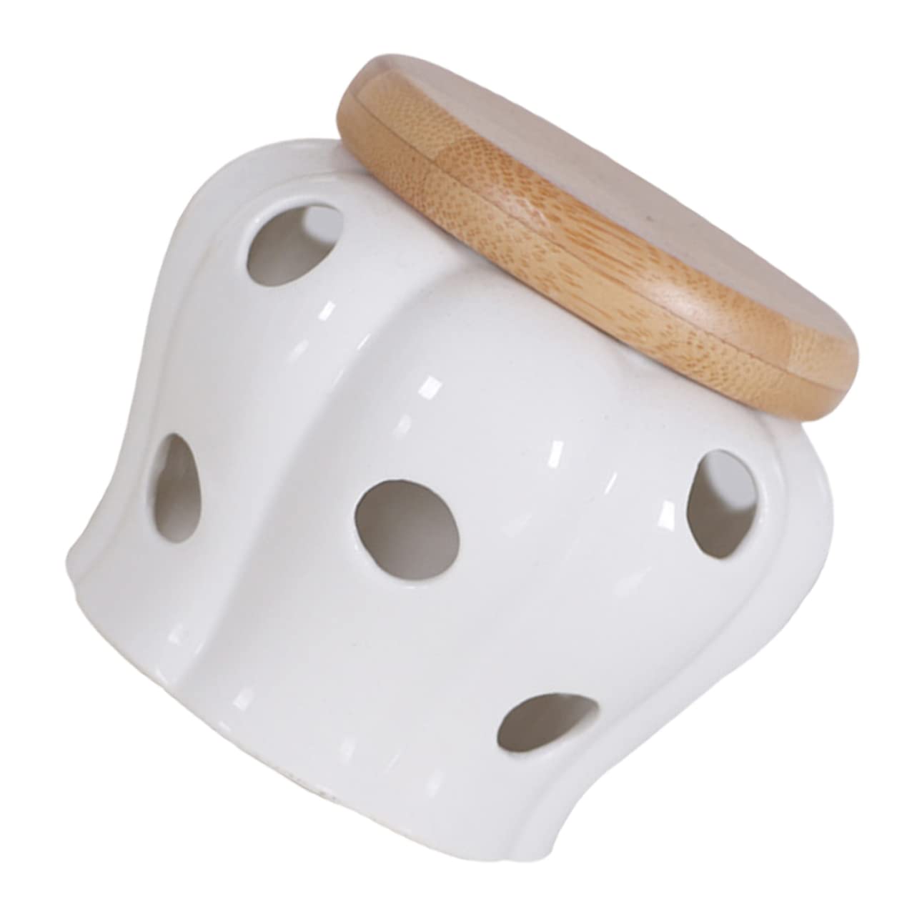DECHOUS Garlic Holders Vented Garlic Keeper Bamboo Lid Large Ceramic Storage Jar for Kitchen Supplies