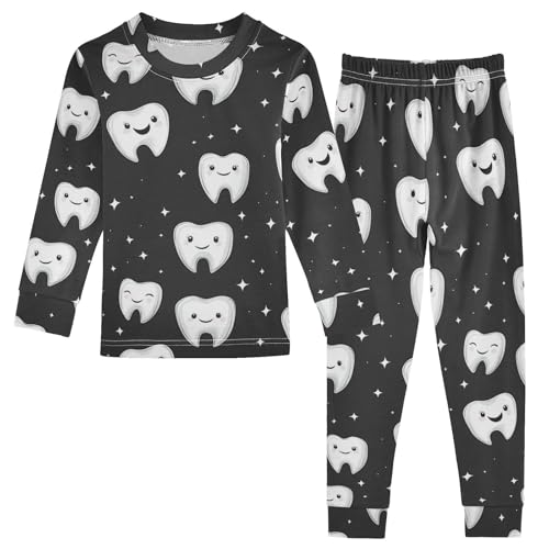 Pajama Sets Long Sleeve Toothy Faces on Black Soft Comfy Sleepwear 2 Piece PJS 3-8T