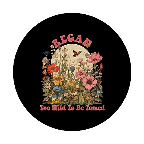 REGAN Name Cute Retro Girls Wildflower REGAN Name PopSockets Swappable PopGrip, Black - Image 3