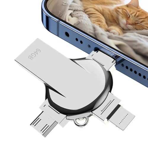 Chiavetta USB 4 in 1 da 256 GB senza app, chiavetta di memoria per cellulare, unità flash in metallo, chiavetta USB per iOS/Android/PC, memoria esterna per foto, video, smartphone computer, laptop OTG