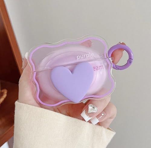 Image of Compatible with Airpods 4 (2024) Pouch Case Cover, Soft Silicone Case Cover with Key-Chain, 360 for Airpods 4 Gen Full Protective Pouch Case (Heart Purple)