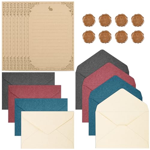 BAYTORY 24Pcs Stationery Paper and Envelopes Set, Love Letter Papers Letter Writing Kit, Aesthetic A6 Vintage Envelopes, Letter Writing Stationery for Invitation (Dark Color)