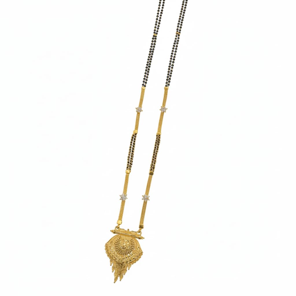Gold Plated 30 Inch Long Black Bead Lamba Vala Maharashtrian 2 Vati Designe Heavy Chain Mani Mangalsutra-image-12