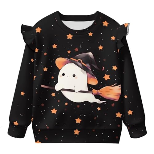 Girl Crewneck Sweatshirt Cute Ruffle Shoulder Long Sleeve Shirts Fall Spring Soft Warm Pullover Tops Age 1-8 Years4