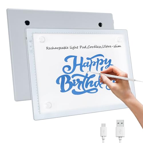 IMAGE Leuchttisch A3 LED Light Pad Wiederaufladbar durch USB Typ-C, kabellos Ultra-Thin mit Einstellung Speicherfunktion, light pad für diamond painting,Zeichnen,Skizzieren,2D-Animation (6000K Weiß)