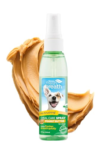 TropiClean Fresh Breath Spray for Dogs & Cats | Peanut Butter Flavored | Travel-Ready Pet Breath Freshener Spray | Made in the USA | 4 oz.