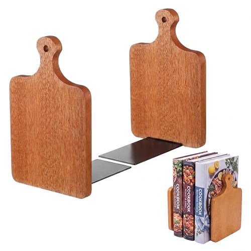 Jetec Wood Bookends, Kitchen Cookbook Bookends Quality Cutting Board Decorative Wooden Book Ends for Office Files Magazine Kitchen Books(Brown,Ebony)