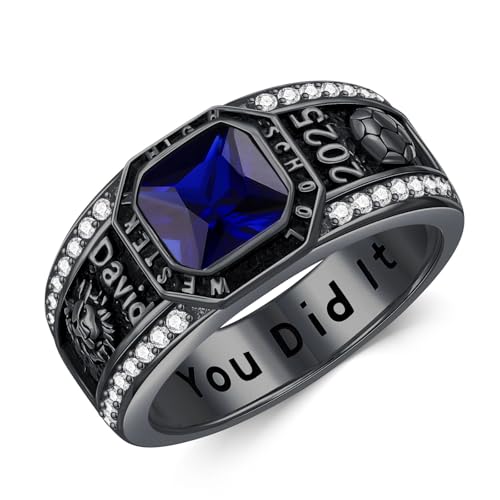 Personalized Black Class Ring Mens Graduation Rings for Men Sterl...