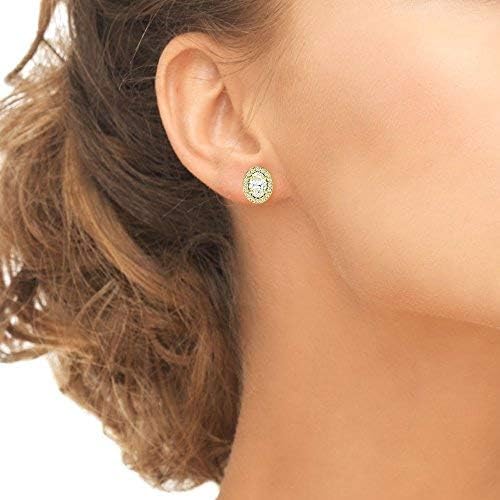 Sterling Silver Oval Halo AAA Cubic Zirconia Bridal Engagement CZ Stud Earrings for Women